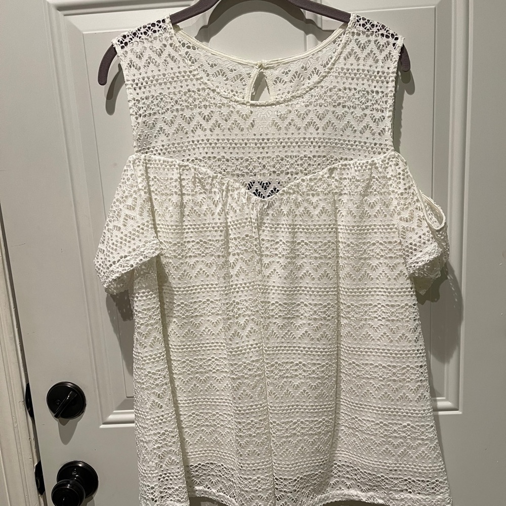 City Chic Cold Shoulder White Lace Top